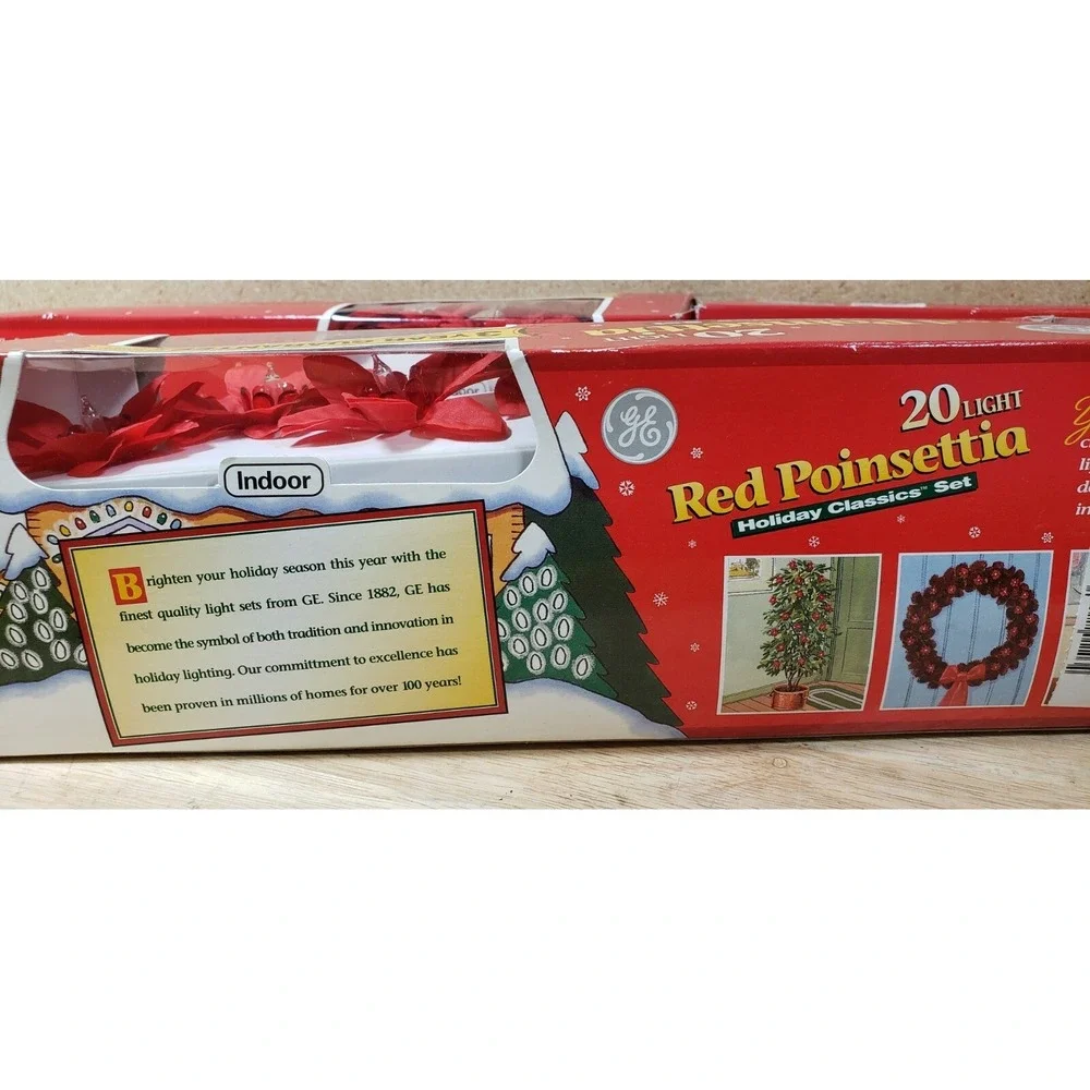 Lot of 3 GE Red Poinsettia Christmas 20 Light Set - Decoration - Holiday